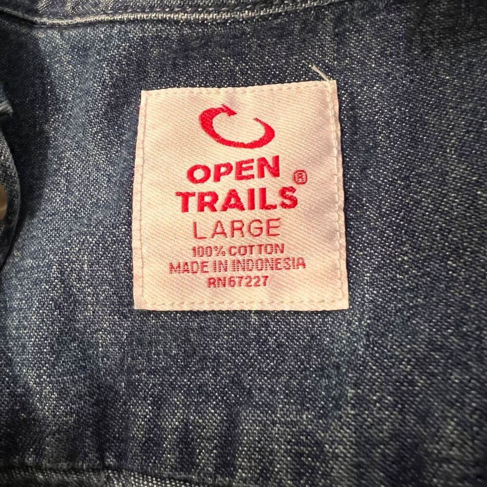 Vintage Open Trails Denim Shirt Chest Pocket Button Cuffs Button Up Classic Lg - Picture 7 of 12